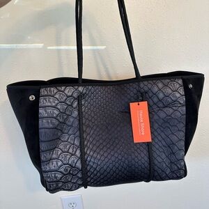 Haute Shore Greyson Neoprene Tote Bag Python Design Purse Black Gray